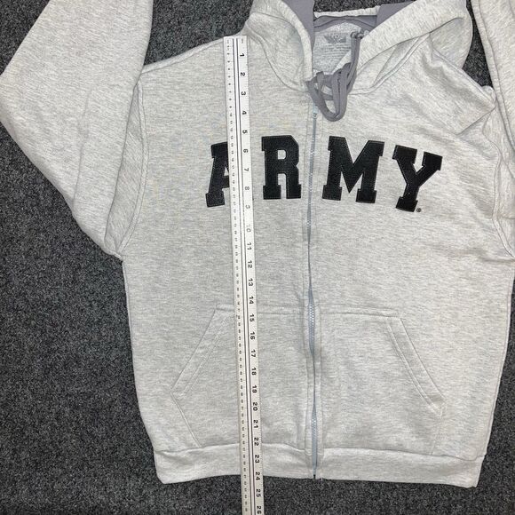 Army Embroidered Full-Zip Hooded Sweatshirt in Gray Lifesigns Unisex Large - Picture 6 of 7